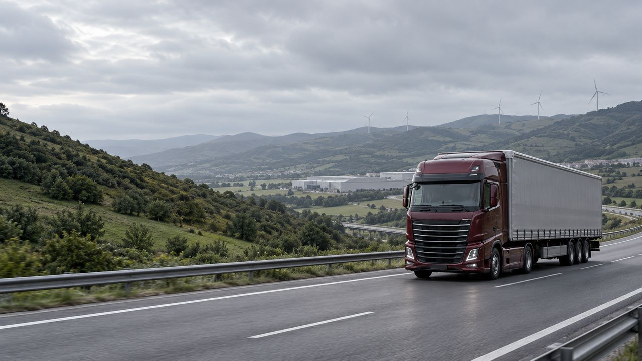 Camión en autovía navarra hacia la frontera francesa